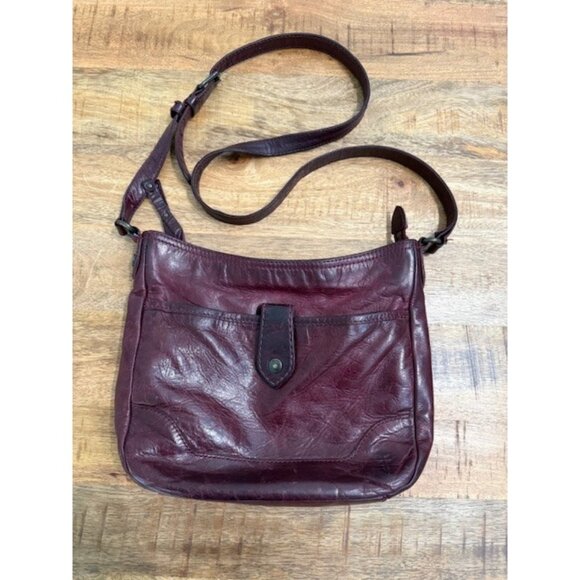 Frye Burgundy Melissa Button 100% Soft Leather Crossbody Bag Snap Zipper Zip EUC - Picture 1 of 14